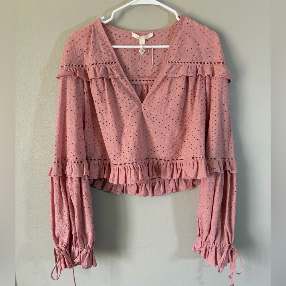 Jonathan Simkhai Embroidered Ruffle Top Pink Small - Picture 5 of 7